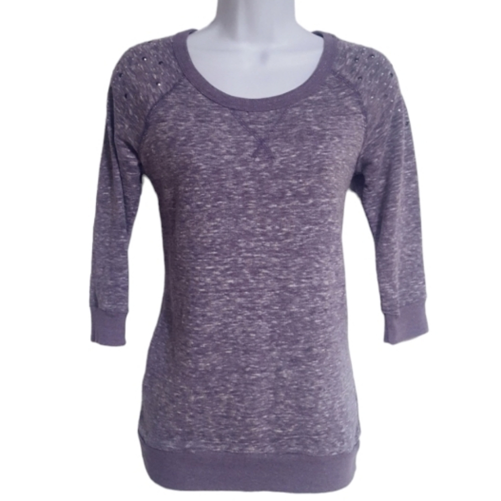 Maurices Womens Small 3/4 Sleeve Purple Silver Rhinestones Crewneck Sweatshirt